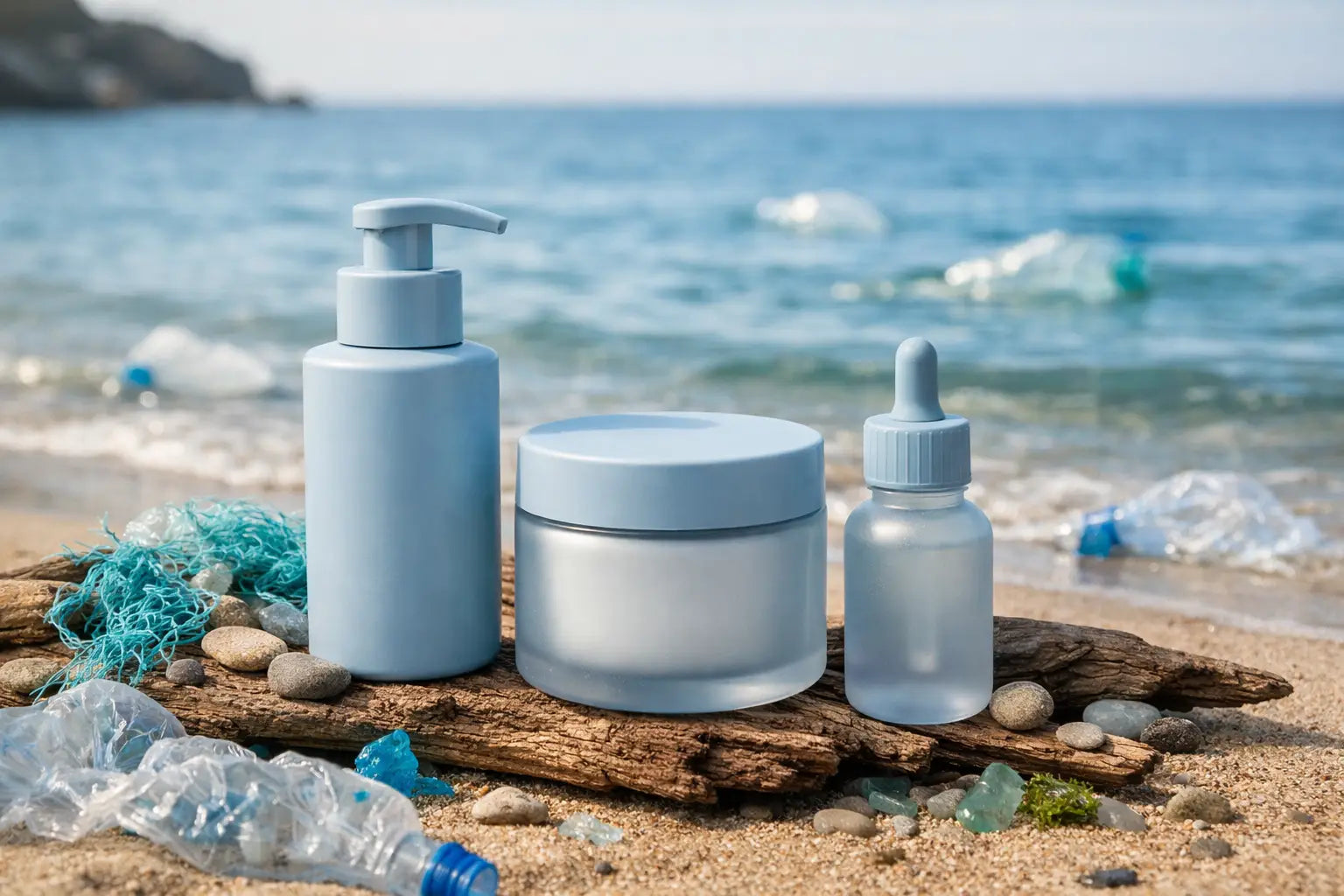 Nachhaltige Kosmetikverpackung aus Plastik aus dem Meer